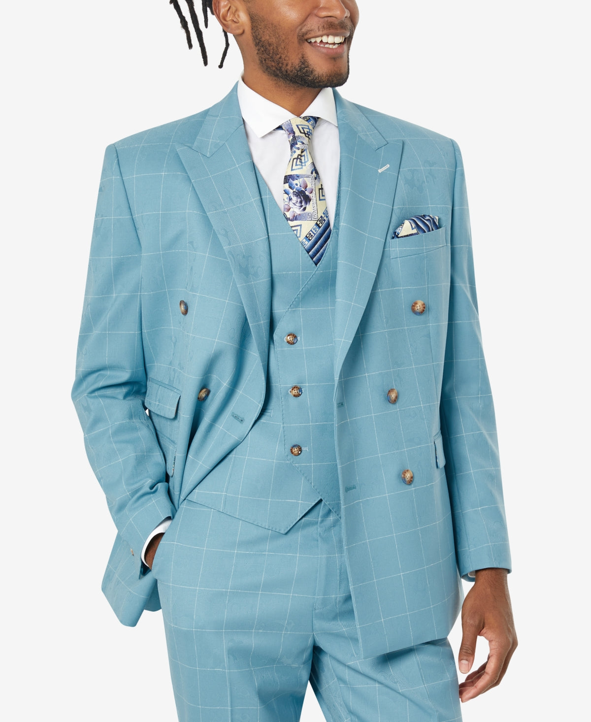 Tayion Collection Mens Classic Fit Teal Wool Suit Jacket 50R