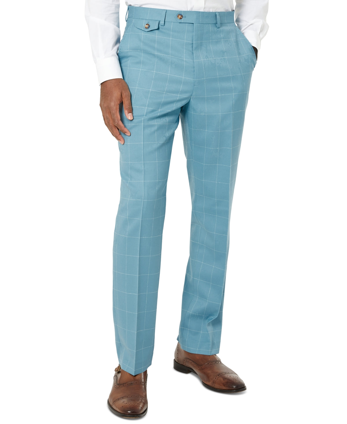 Tayion Collection Mens Classic Fit Teal Wool Suit Pants 34 x 30
