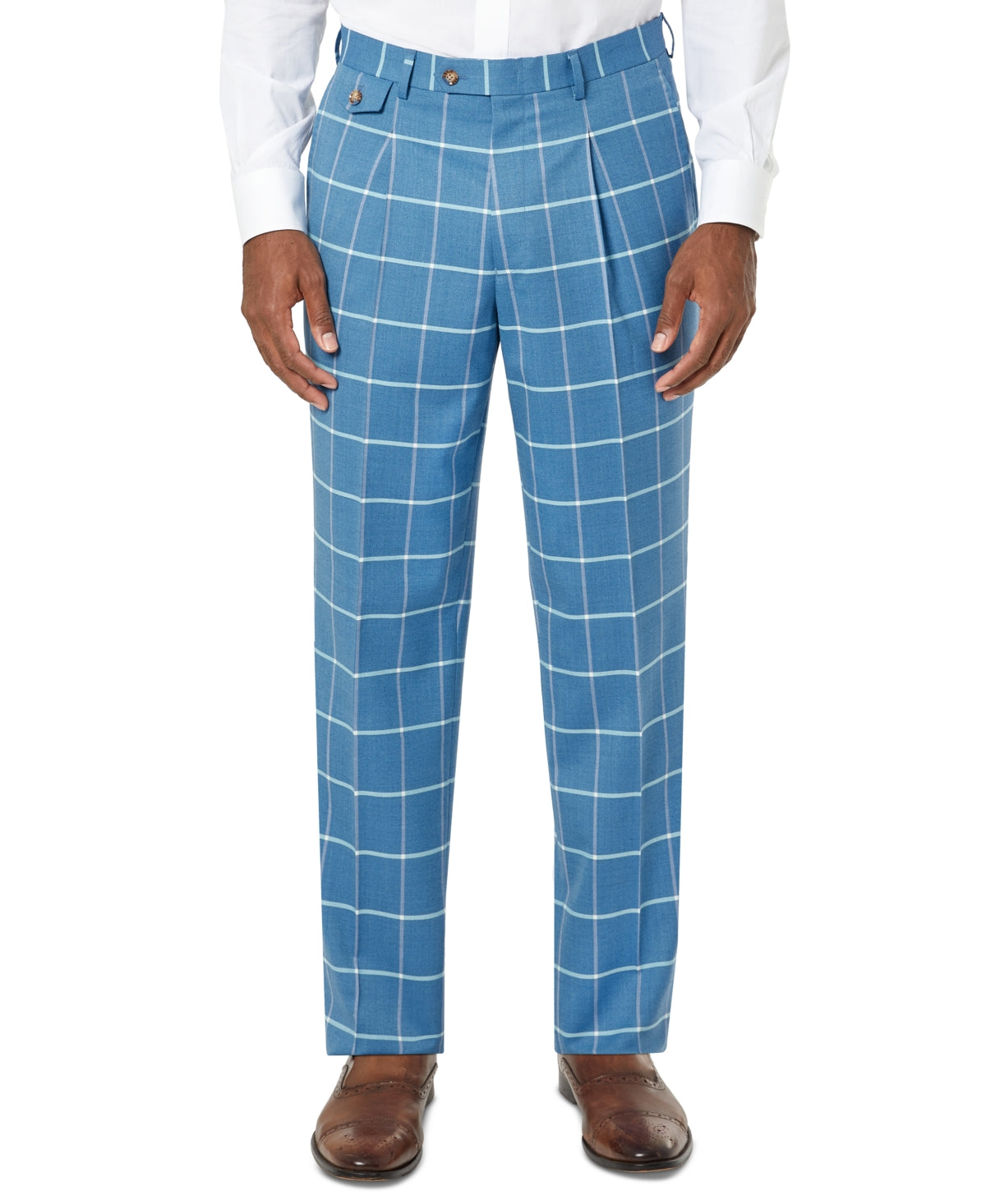 Tayion Collection Men's Classic Fit Wool Blend Suit Pants Blue Cream 33 x 30