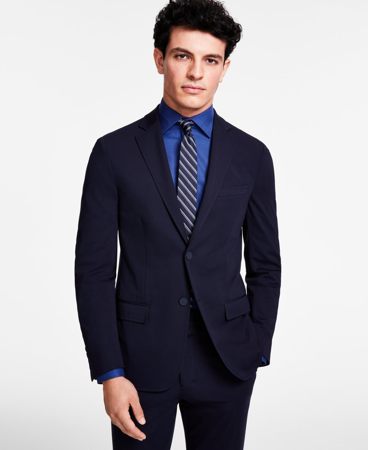 Calvin Klein Mens Slim fit Suit Jacket Blazer 40R Navy Blue Solid Stretch