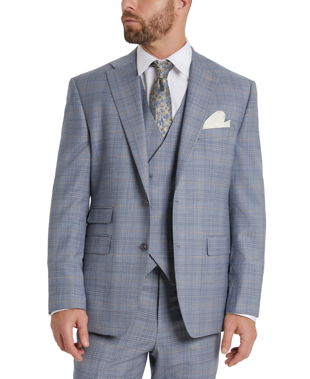 Tayion Collection Men's Classic Fit Plaid Suit Jacket Blue 42S