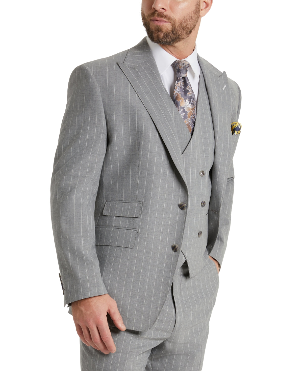 Tayion Collection Mens Classic Fit Pinstripe Suit Jacket Grey 46L