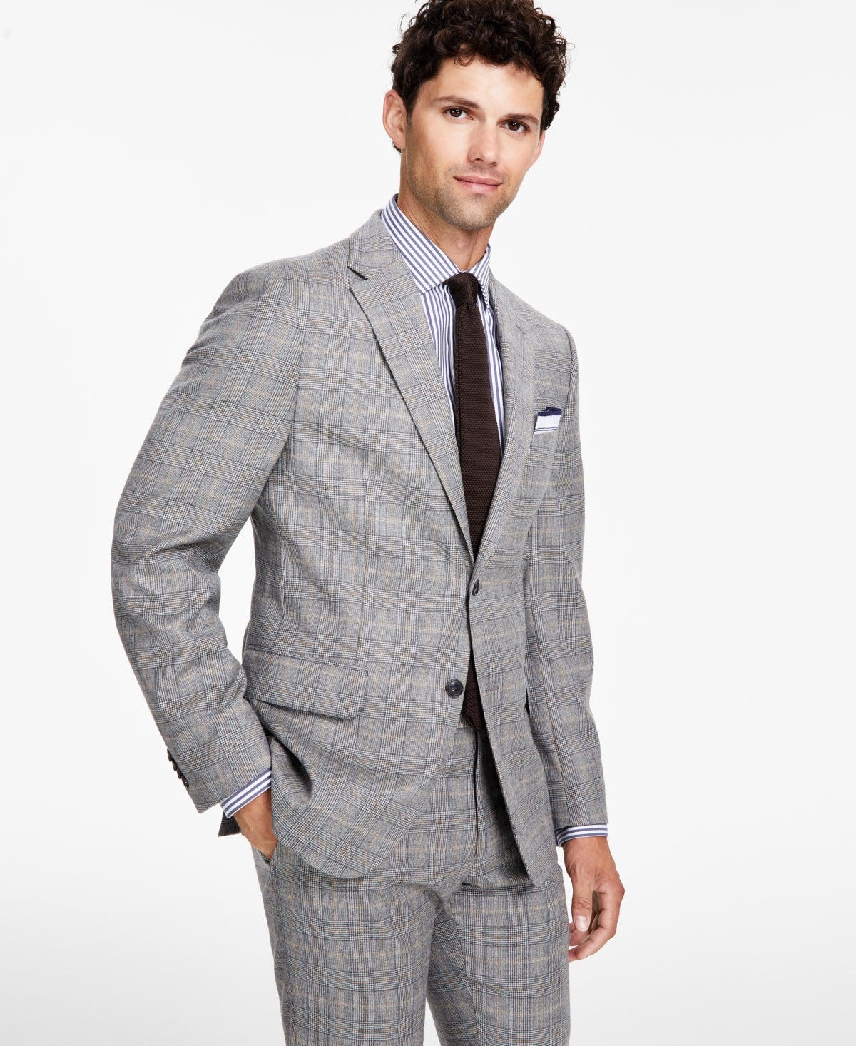 Tommy Hilfiger Mens Modern Fit Wool Sport Coat Blazer Grey Plaid 44L