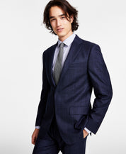 Calvin Klein Mens Slim fit Suit Jacket Blazer 38 L Blue Plaid Stretch