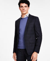 Calvin Klein Mens Slim fit Suit Jacket Blazer 44 R Black Navy Check Stretch
