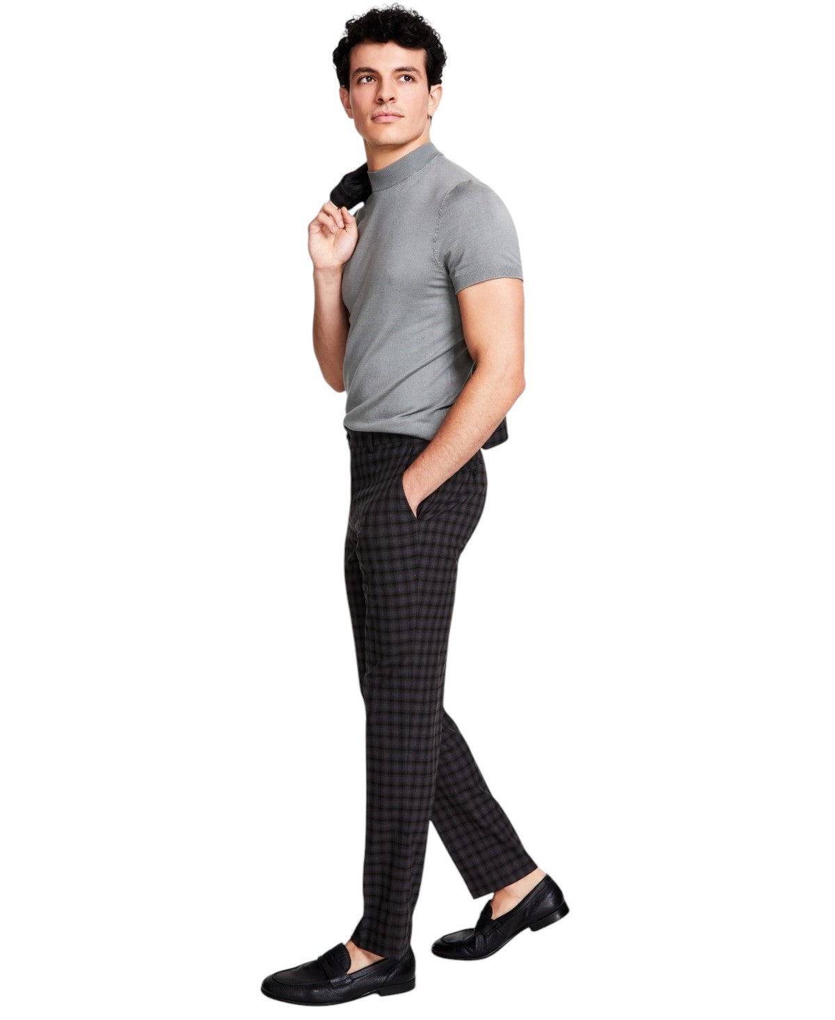 Bar Iii Men Slim fit Dress Pants 32 / 30 Brown Grey Plaid Stretch