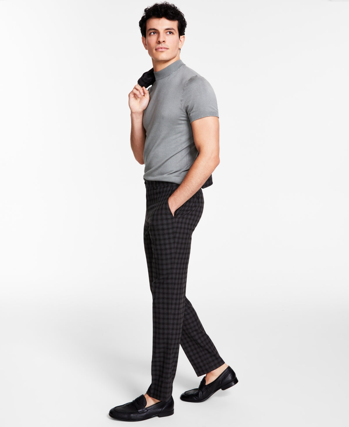 Bar Iii Men's Slim Fit Check Suit Dress Pants Grey Brown Check  36 x 30