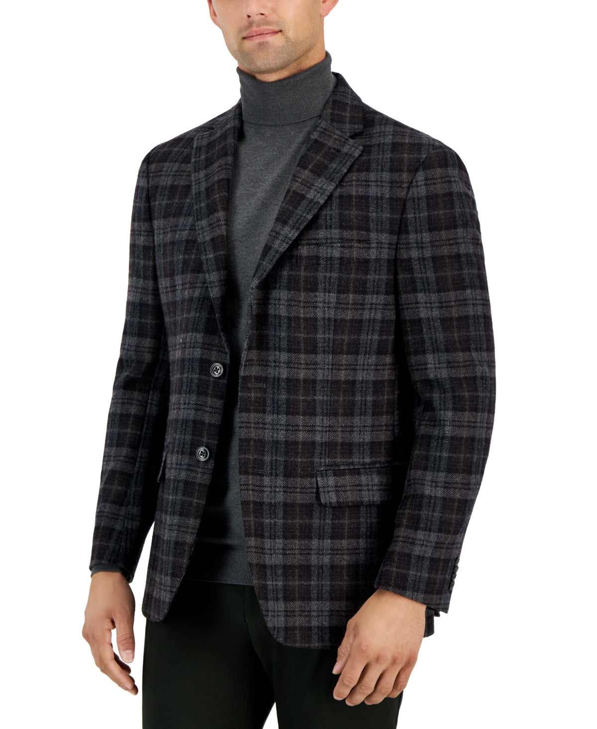 Tommy Hilfiger Mens Modern fit Sport Coat Blazer 38 S Grey Black Plaid