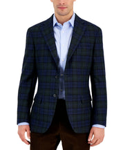 Tommy Hilfiger Mens Modern fit Sport Coat Blazer 36 S Navy Blue Green Plaid