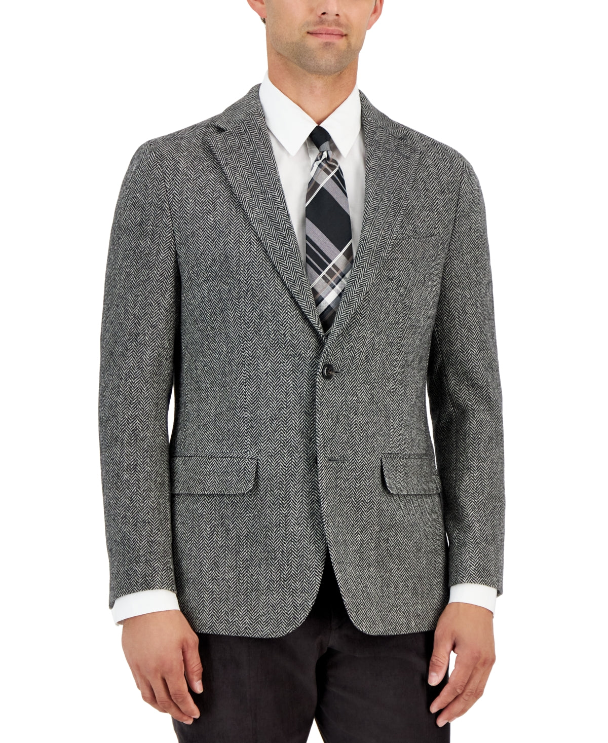 Tommy Hilfiger Modern-Fit Wool Sport Coat 40R Black White Herringbone