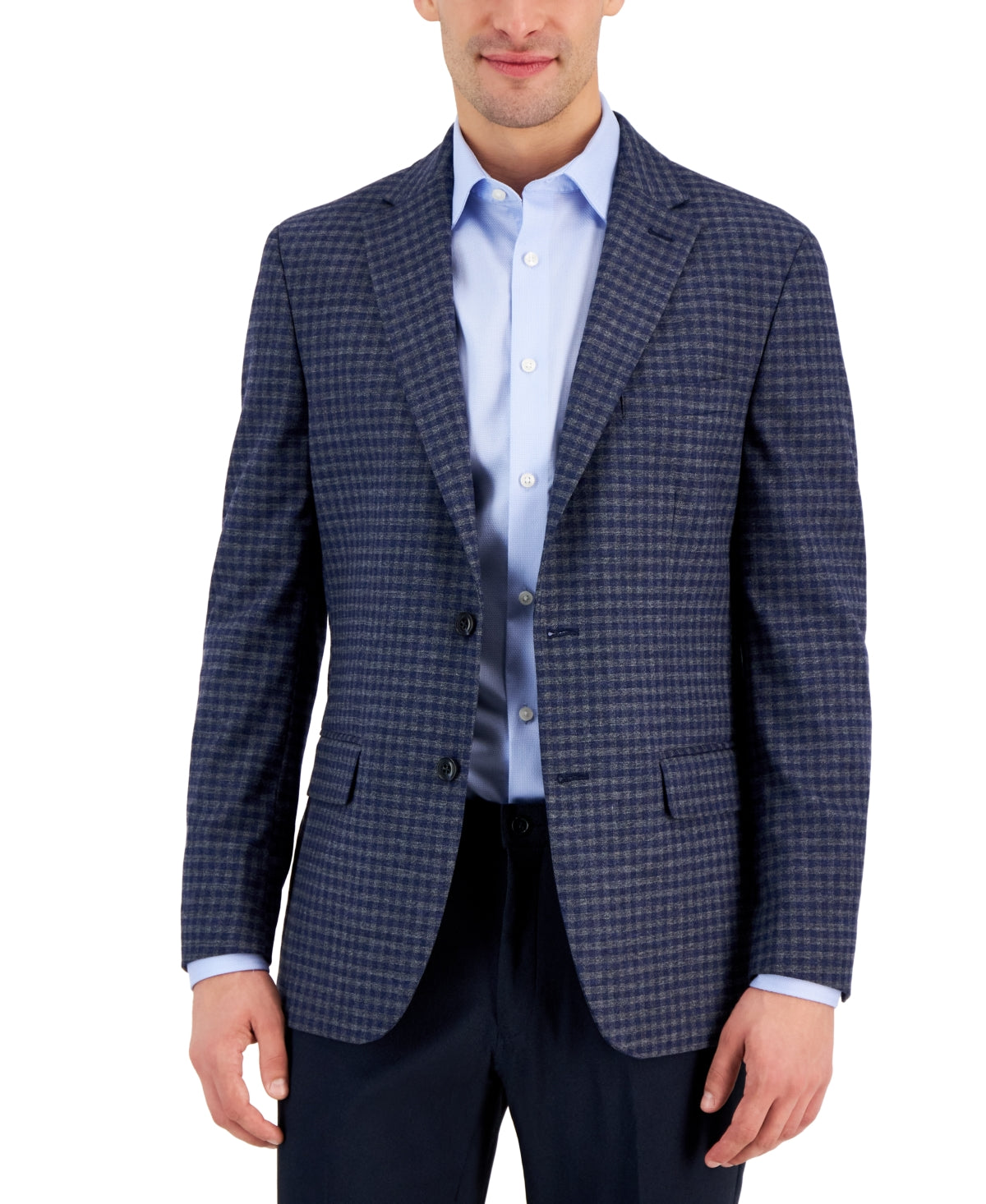 Tommy Hilfiger Mens Modern fit Sport Coat Blazer 40 L Blue Grey Check