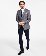 Tommy Hilfiger Men's Modern Fit Plaid Sport Coat Blazer Grey Blue 40L