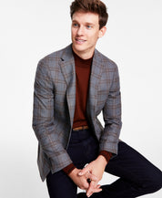 Tommy Hilfiger Mens Modern Fit Plaid Sport Coat Blazer Grey Brown 40R