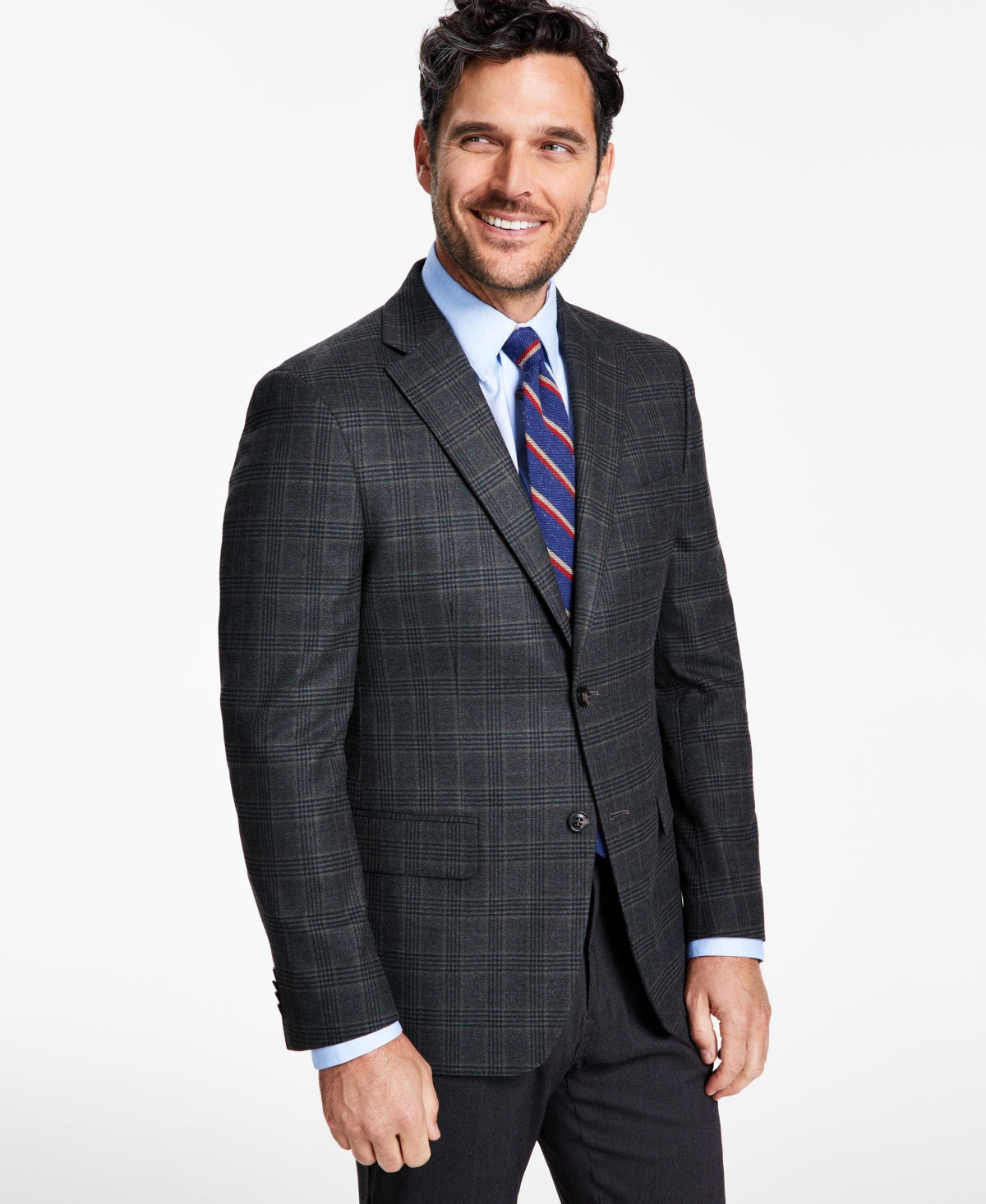 Tommy Hilfiger Mens Modern Fit Plaid Sport Coat Blazer Olive Green Brown 36R