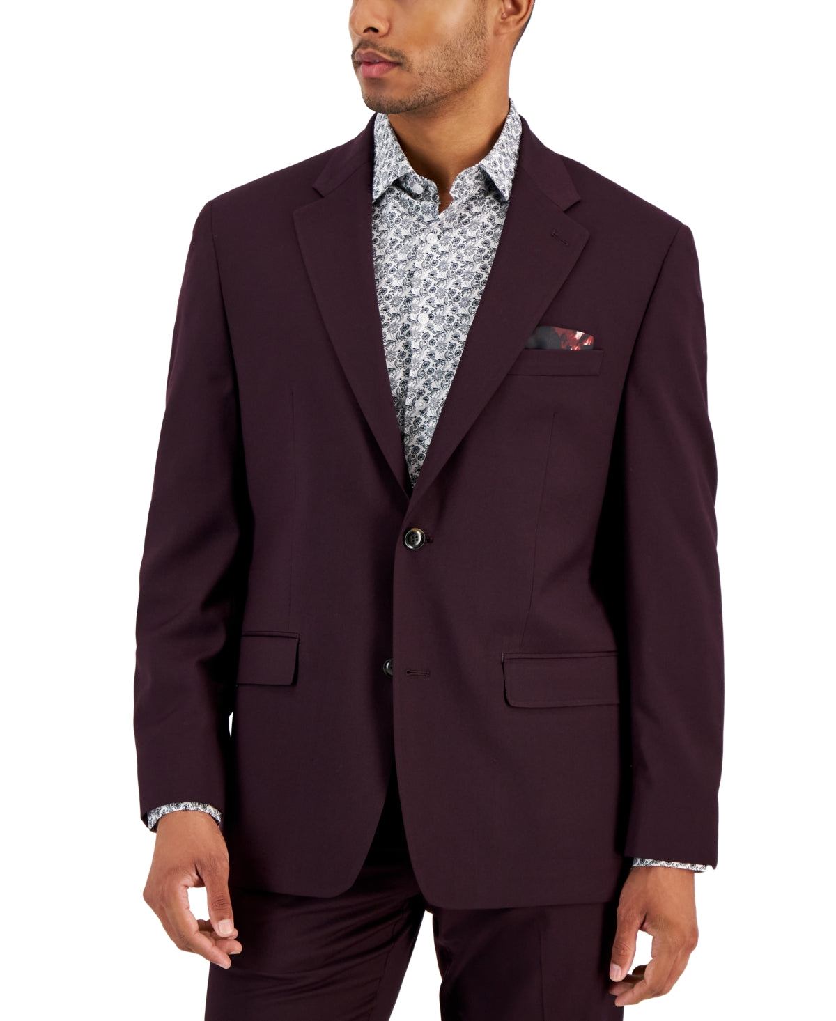 Sean John Mens Classic fit Suit Jacket Blazer 40 S Burgundy Red Solid