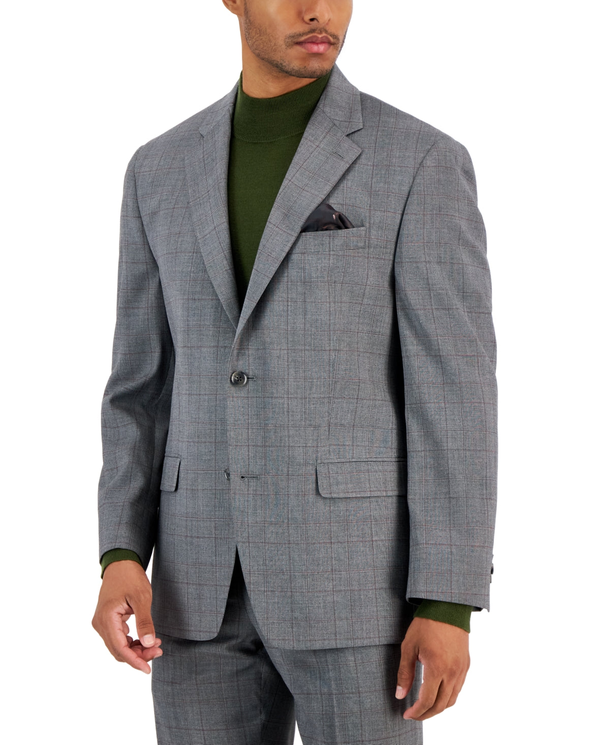 Sean John Mens Classic fit Suit Jacket Blazer 38 S Grey Plaid