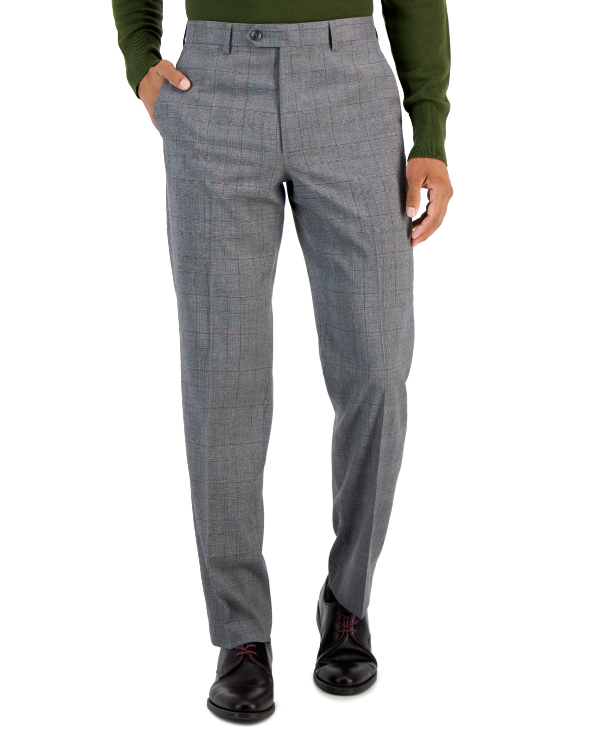 Sean John Mens Classic fit Dress Pants 44 / 32 Grey Red Check
