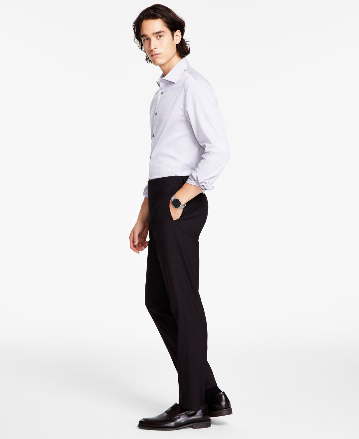 Calvin Klein Men's Slim Fit Performance Dress Pants Wine Red 33 x 30