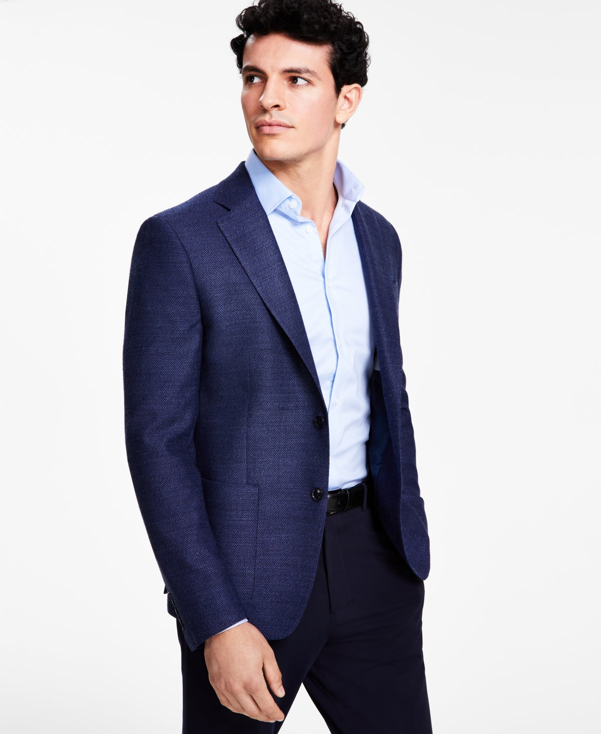 Calvin Klein Mens Slim fit Sport Coat Blazer 38 S Blue Herringbone