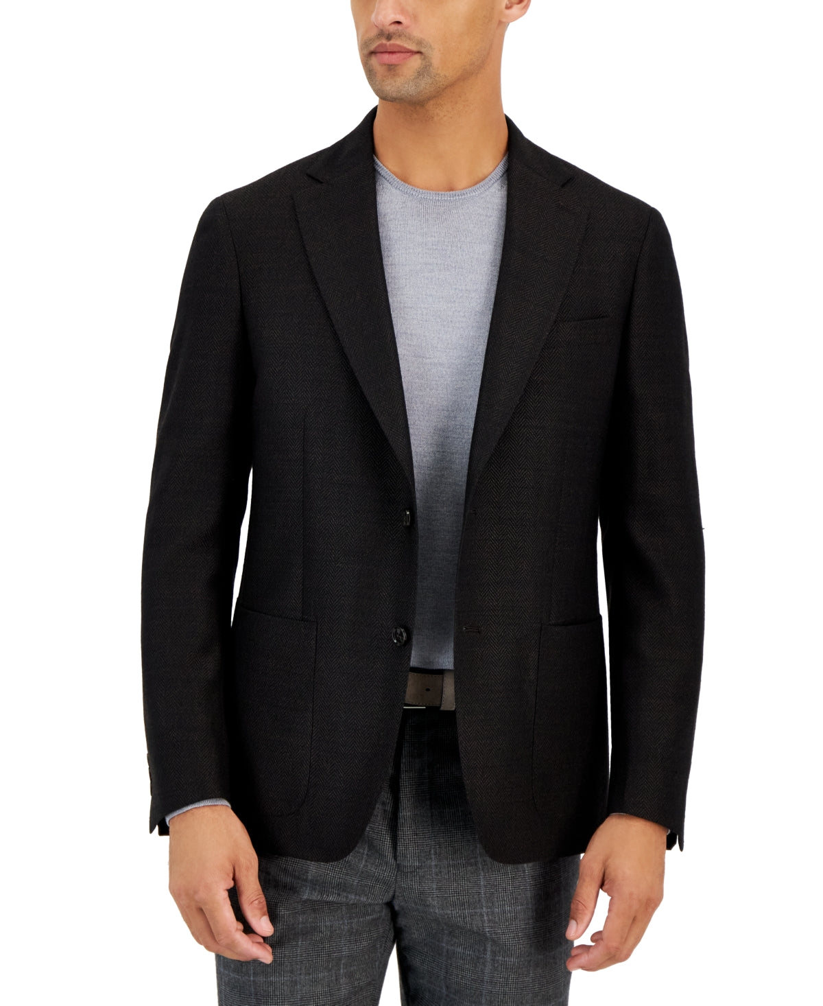 Calvin Klein Mens Slim Fit Wool Herringbone Sport Coat Blazer Brown 44R