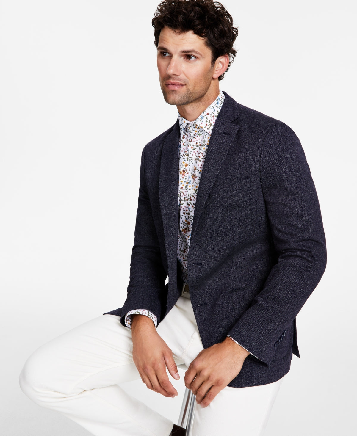 Bar Iii Mens Slim fit Sport Coat Blazer 40 L Blue Herringbone