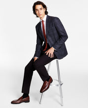 Bar III Men's Slim Fit Knit Plaid Sport Coat Blazer Grey Charcoal 42L