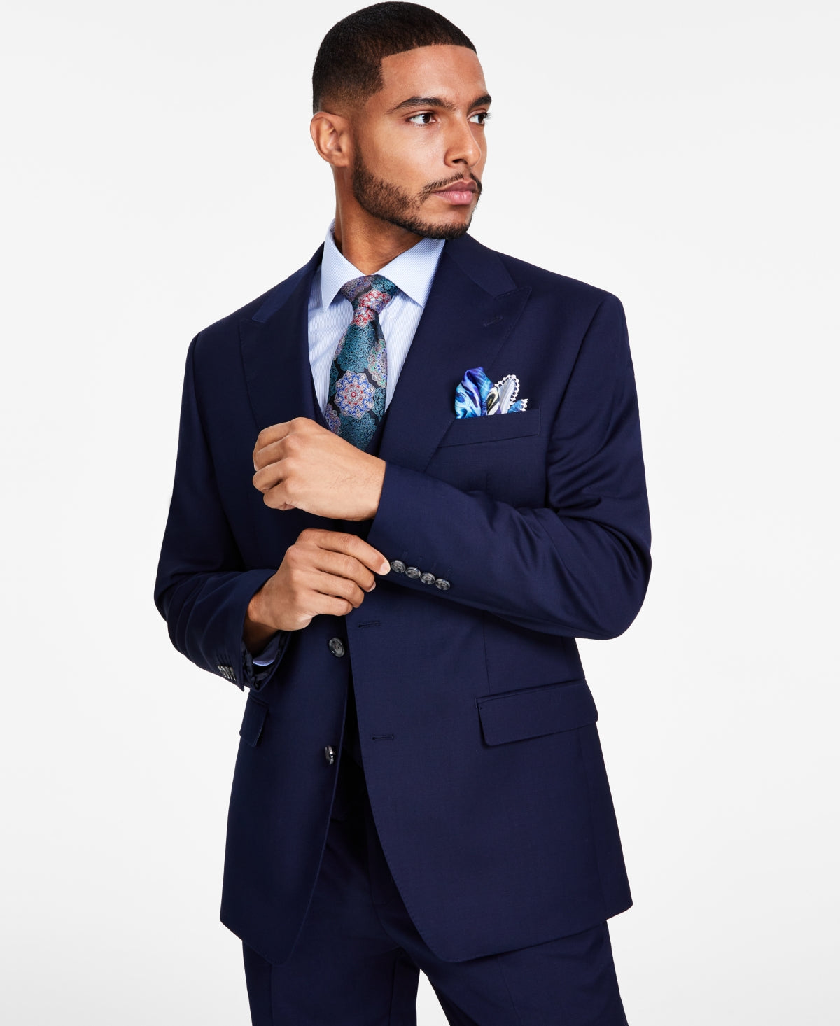 Tayion Mens Classic fit Wool Suit Jacket Blazer 42 R Navy Blue Solid