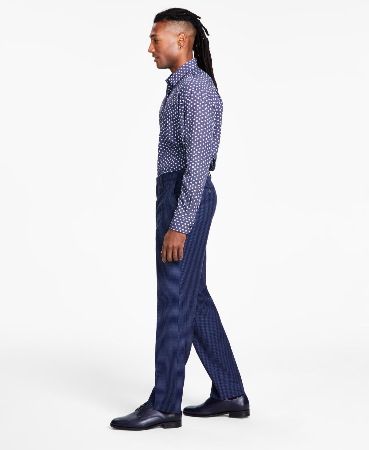 Tayion Collection Mens Classic Fit Suit Dress Pants Navy Houndstooth 38 x 30