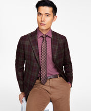 Tallia Mens Slim Fit Wool Blend Sport Coat Blazer Burgundy Red 42L