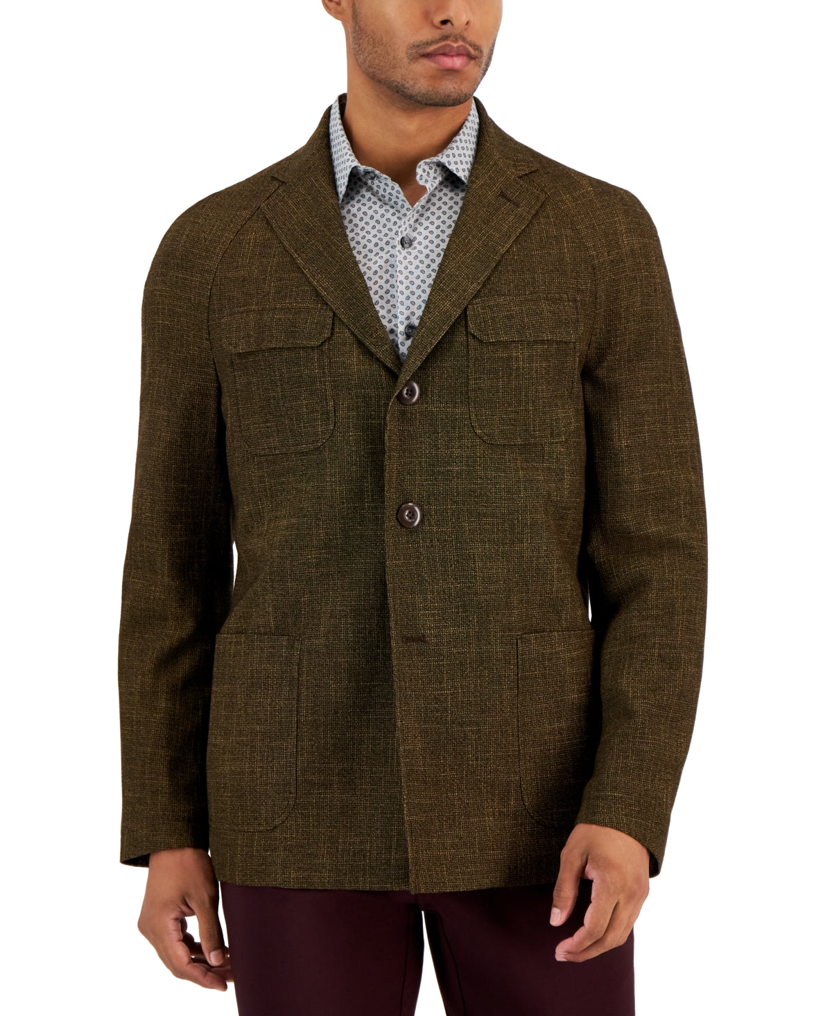 Tallia Men's Slim Fit Raglan Sport Coat Blazer Gold Brown Black 44S