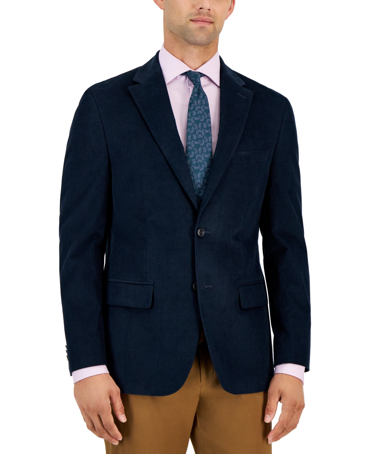 Tommy Hilfiger Mens Modern Fit Corduroy Sport Coat Blazer Navy Blue 36R