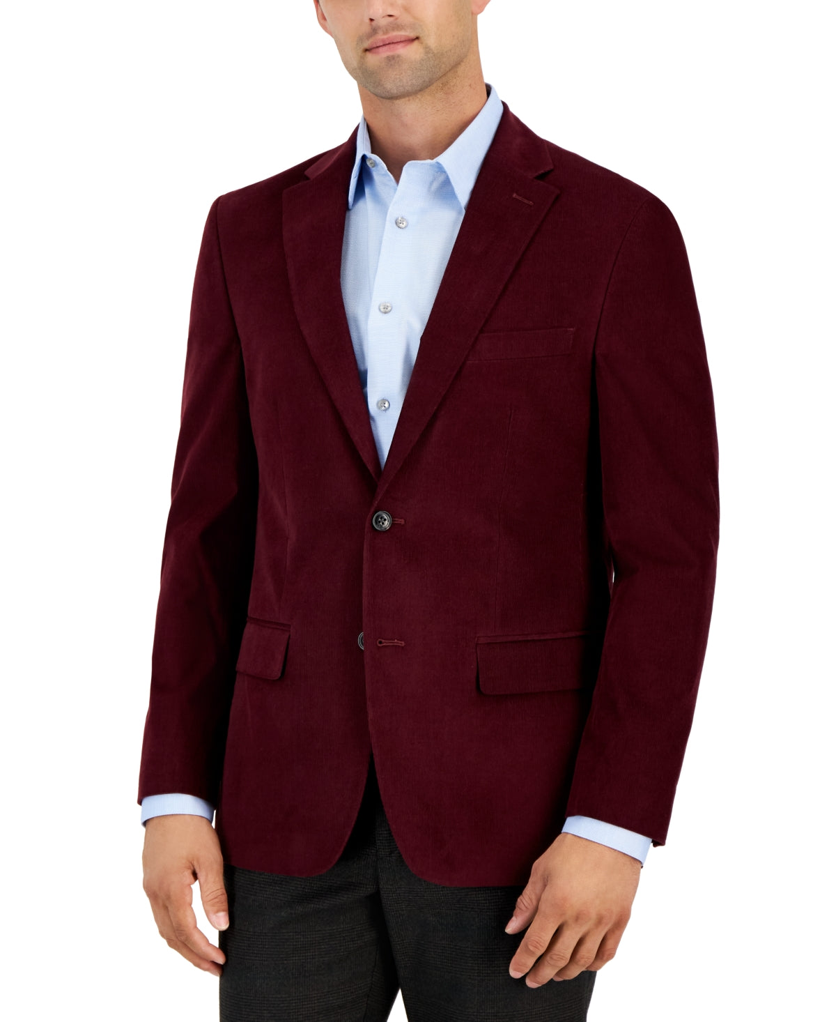 Tommy Hilfiger Mens Modern Fit Corduroy Sport Coat Burgundy 36R