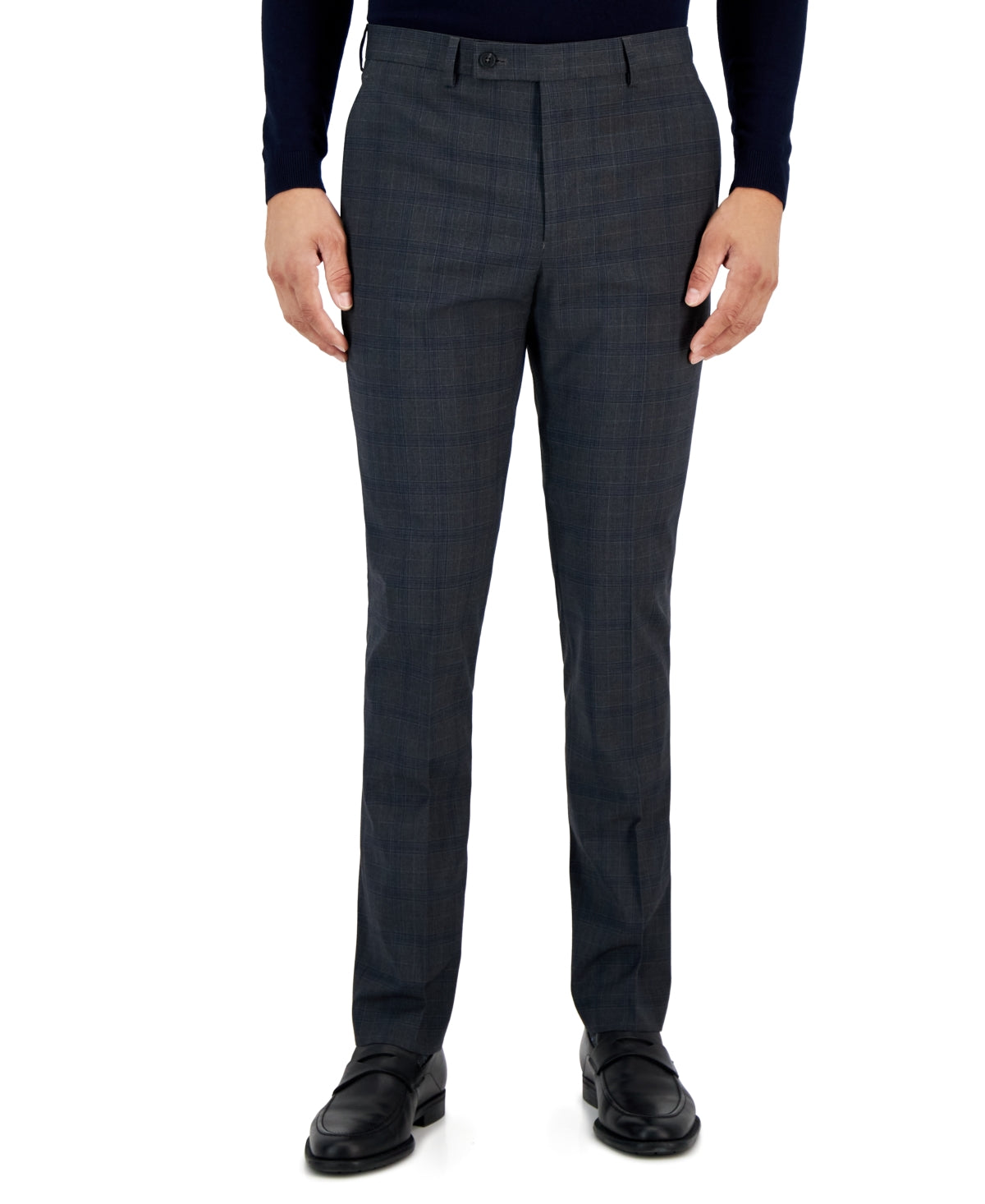 Dkny Mens Modern fit Dress Pants 34 / 30 Charcoal Grey Plaid Stretch