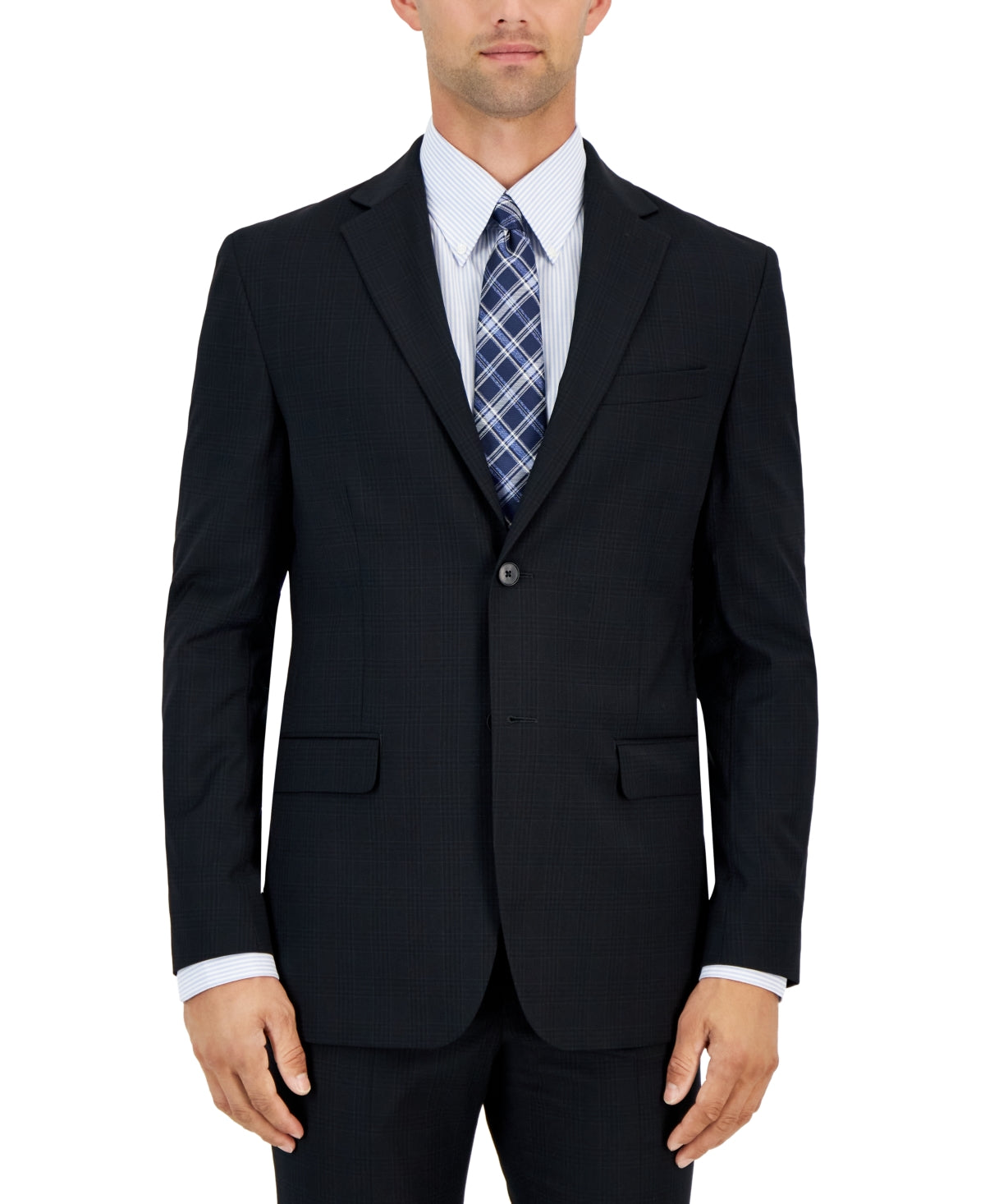 Dkny Mens Modern fit Suit Jacket Blazer 46 R Black Plaid Stretch