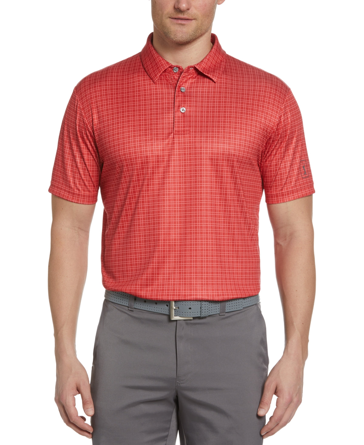 Pga Tour Men Regular fit Short Sleeve Polo Shirt Large Red Plaid