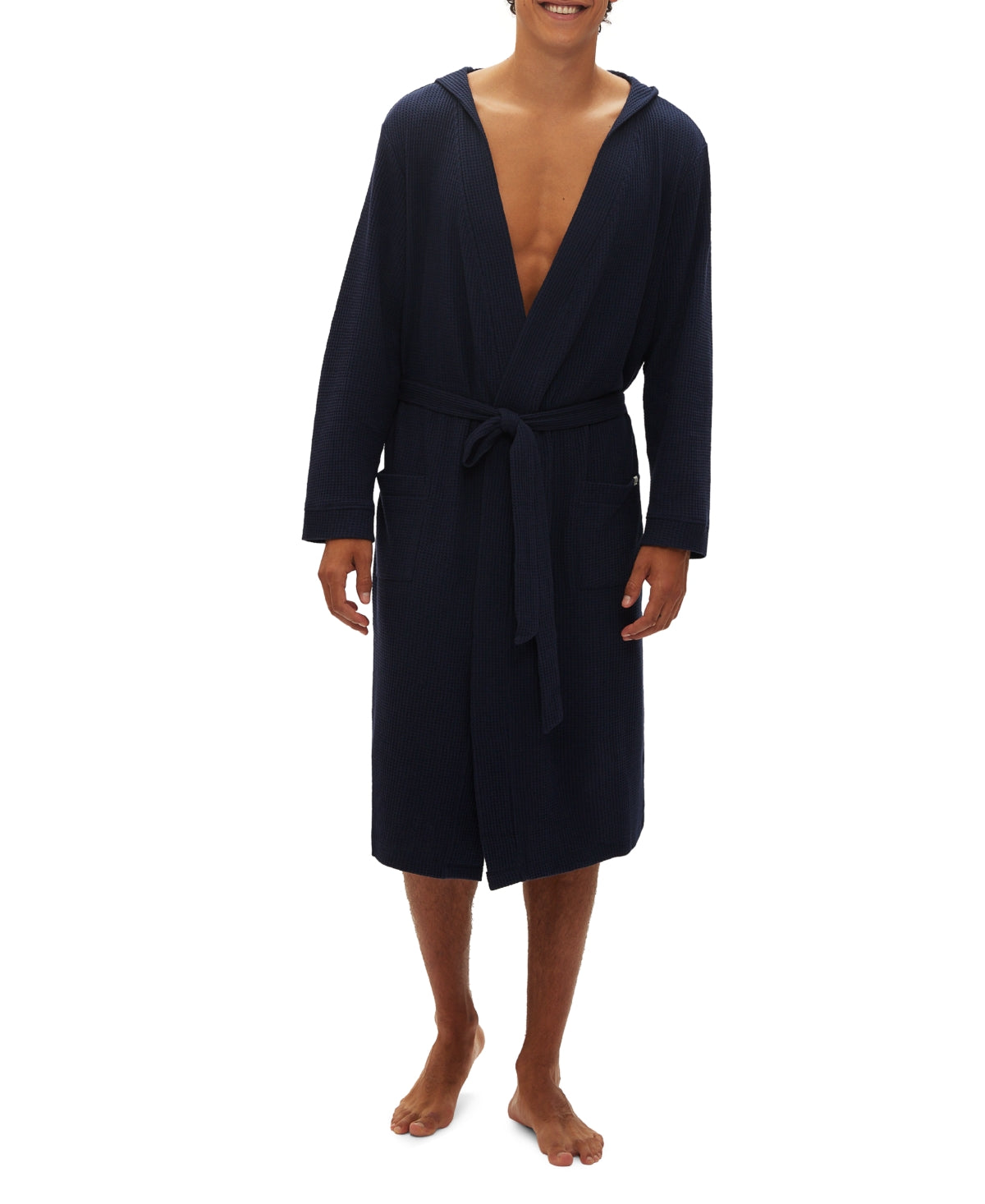 Gap Men's Hooded Waffle Knit Robe Navy Blue