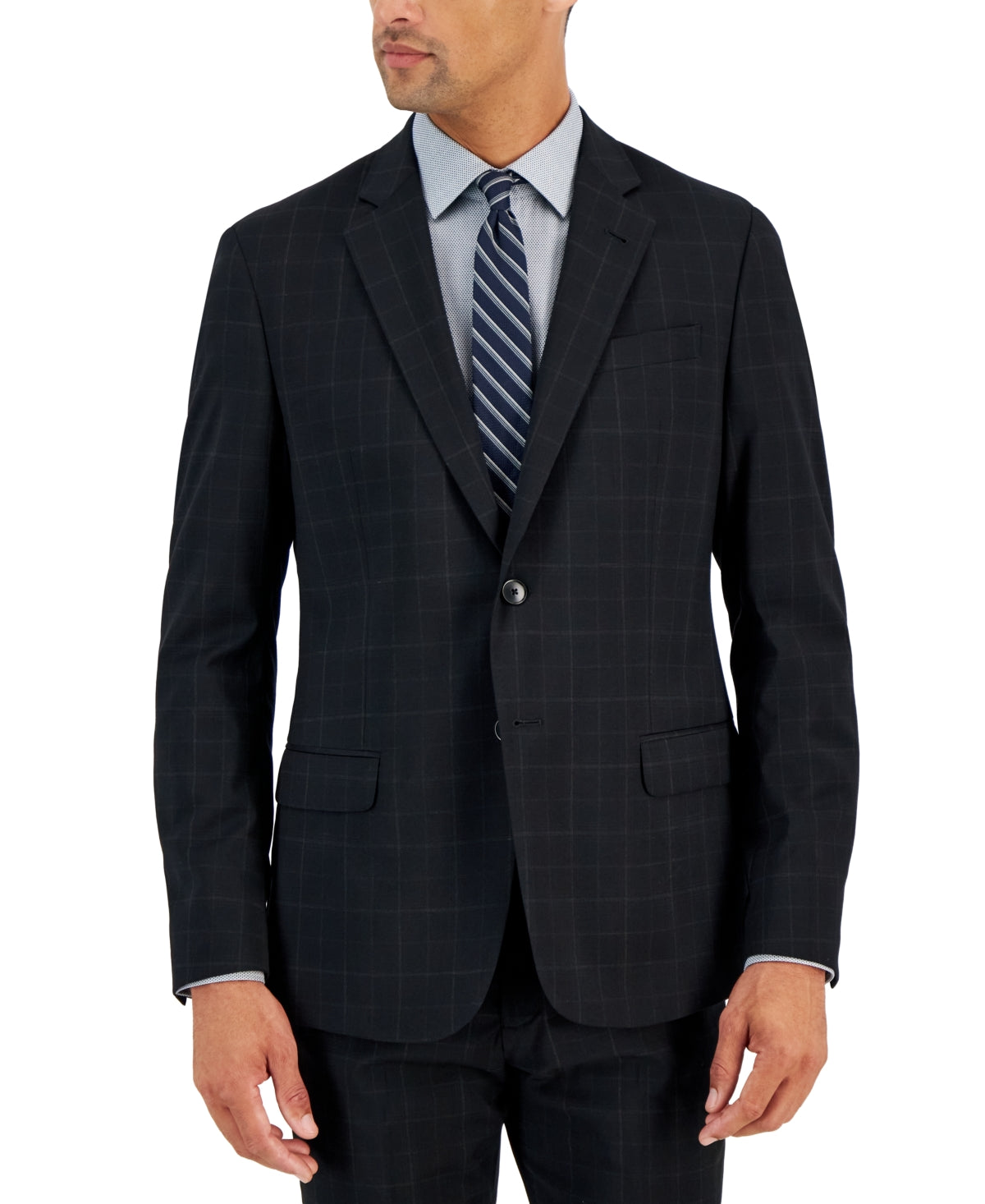 AX Armani Exchange Men's Slim Fit Windowpane Sport Coat Blazer Black 46R