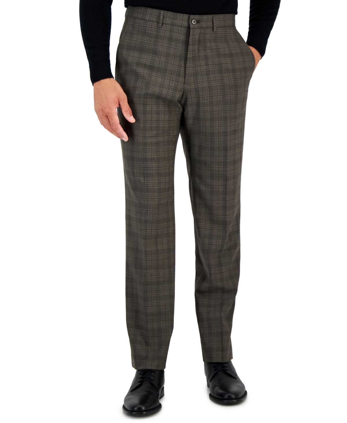 AX Armani Exchange Men's Slim-Fit Plaid Wool Dress Pants 34 x 32 Brown Plaid