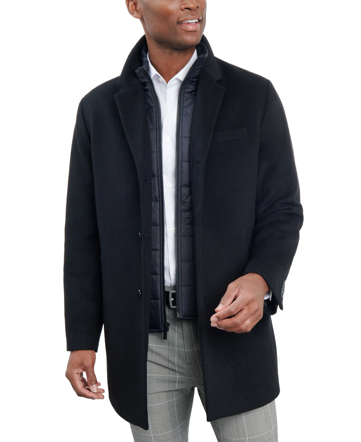 London Fog Mens Classic fit Overcoat Coat 38 S Black Solid Wool