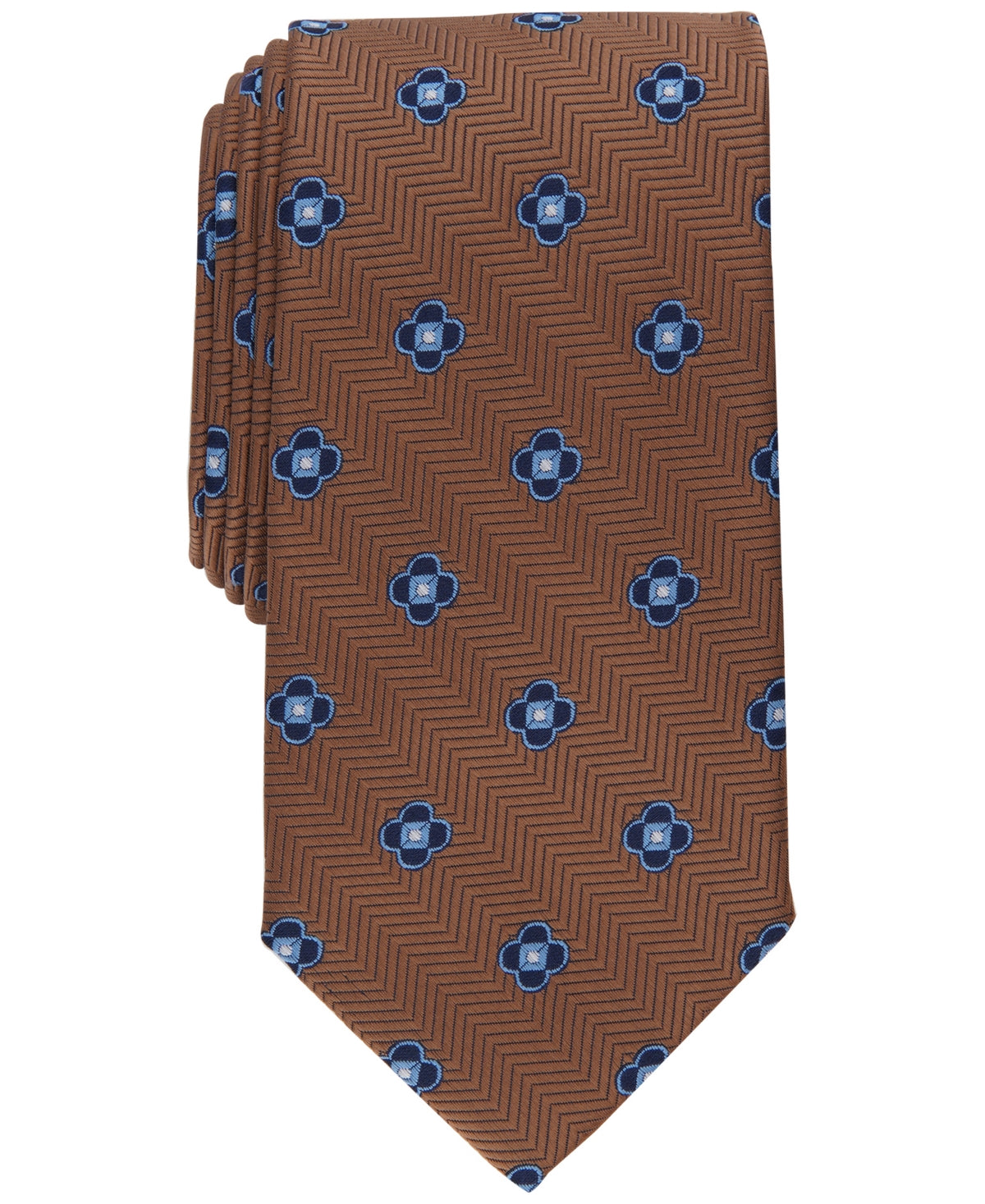 Club Room Men's Berdie Neat Tie Cognac Brown Blue Necktie