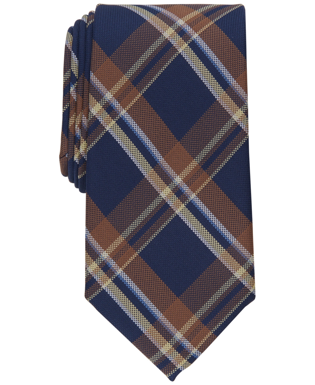 Club Room Mens Tallon Plaid Tie Cognac Blue Orange Necktie