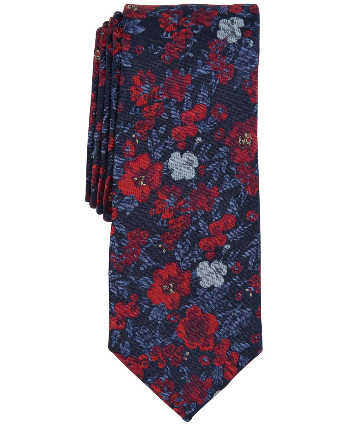 Bar III Mens Lisbon Floral Print Tie Red Necktie