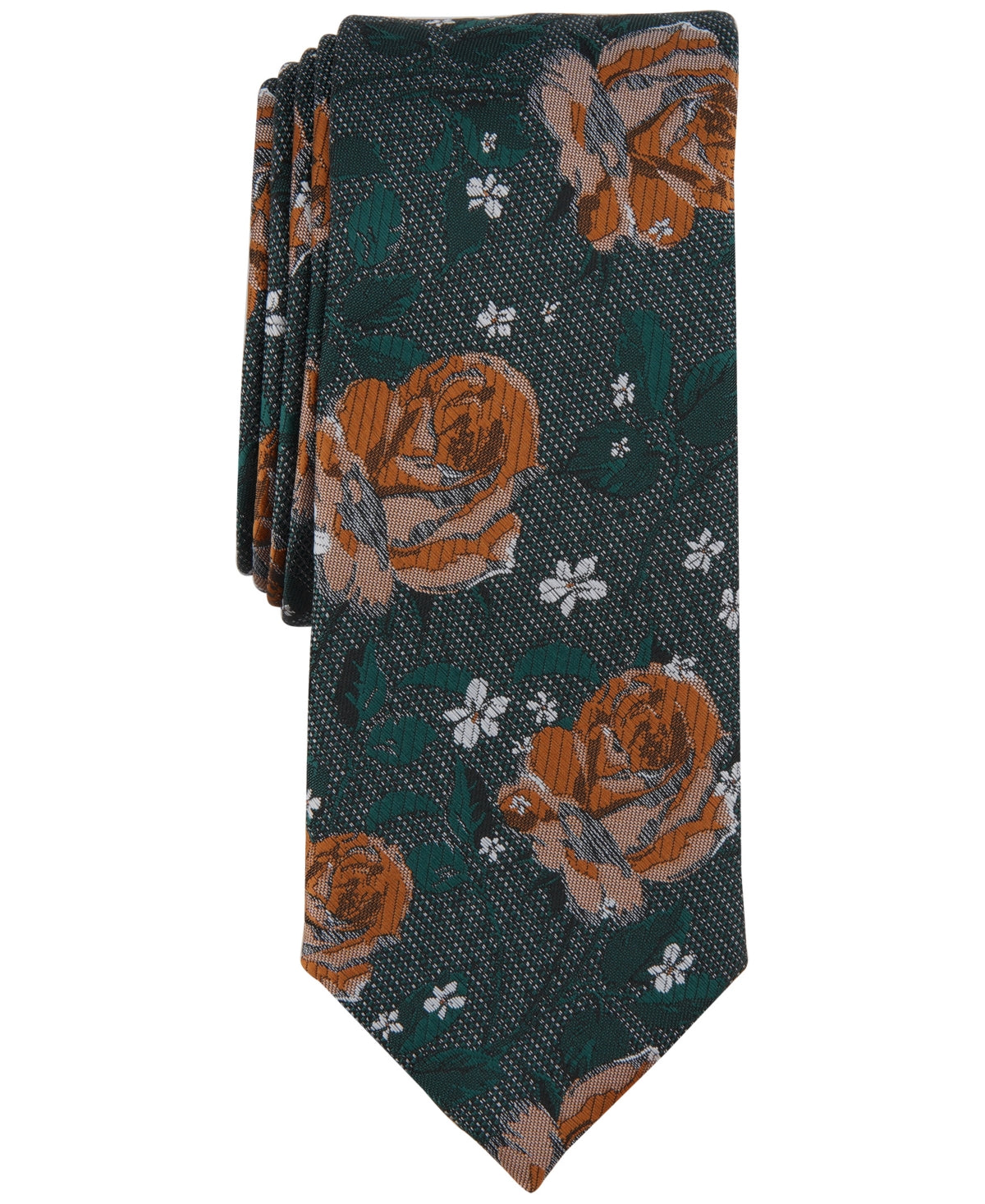 Bar III Mens Windsor Floral Necktie Cognac Green