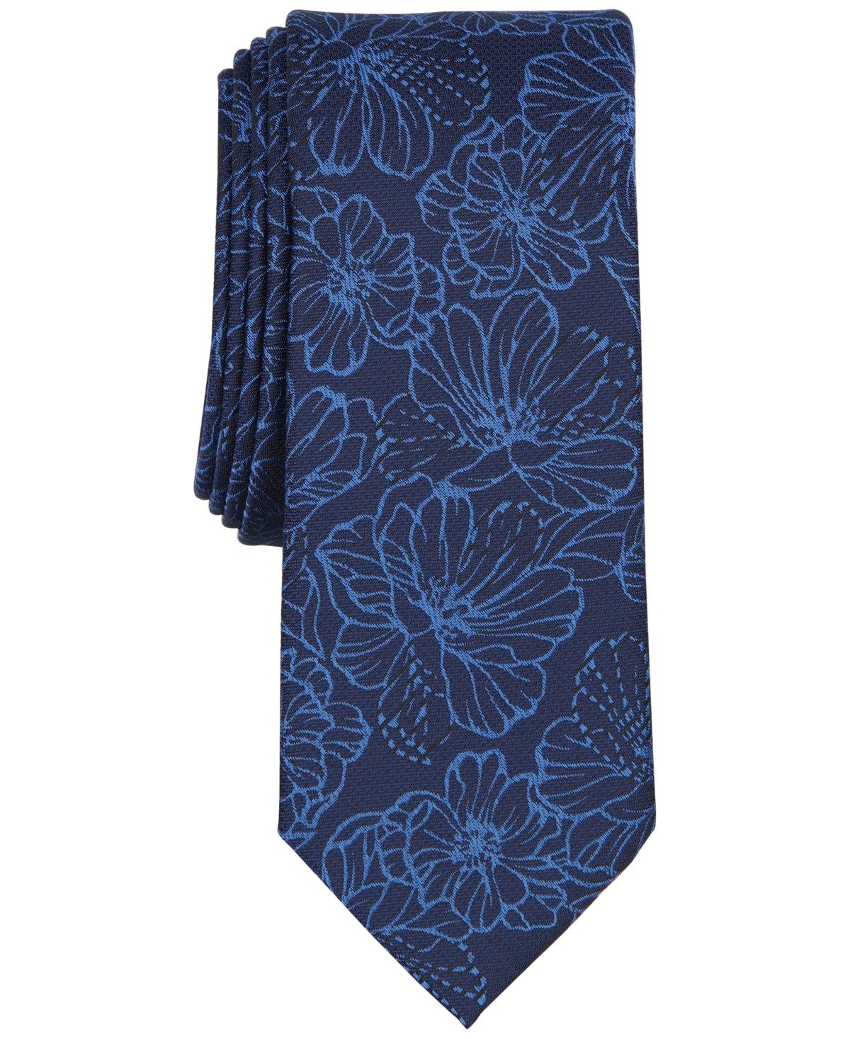 Bar III Mens Necktie Dermott Floral Tie Navy Blue