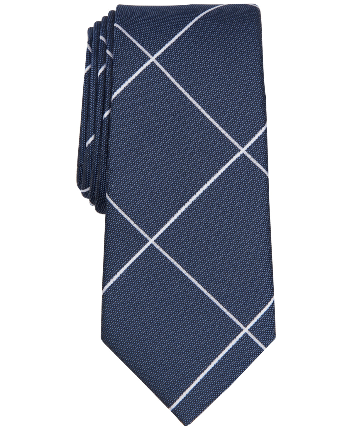 Alfani Mens Murray Grid Tie Navy Blue Necktie