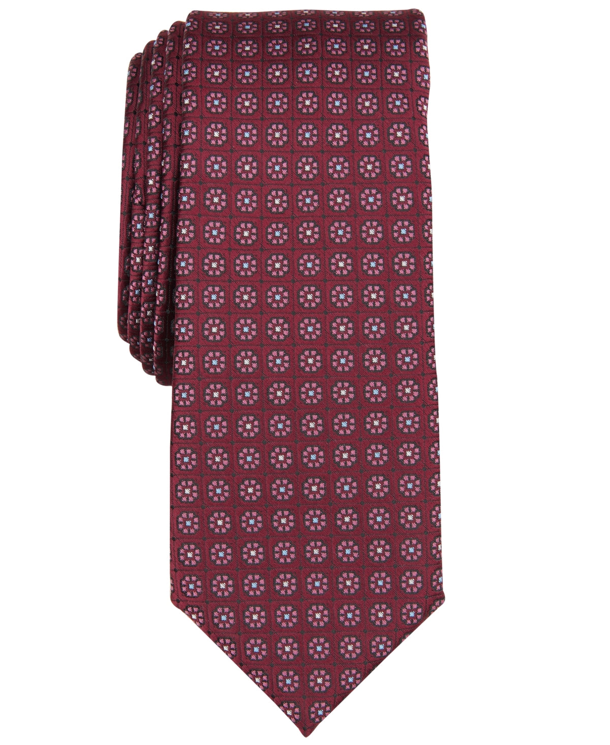 Bar III Mens Tie Neat Skinny Necktie Burgundy