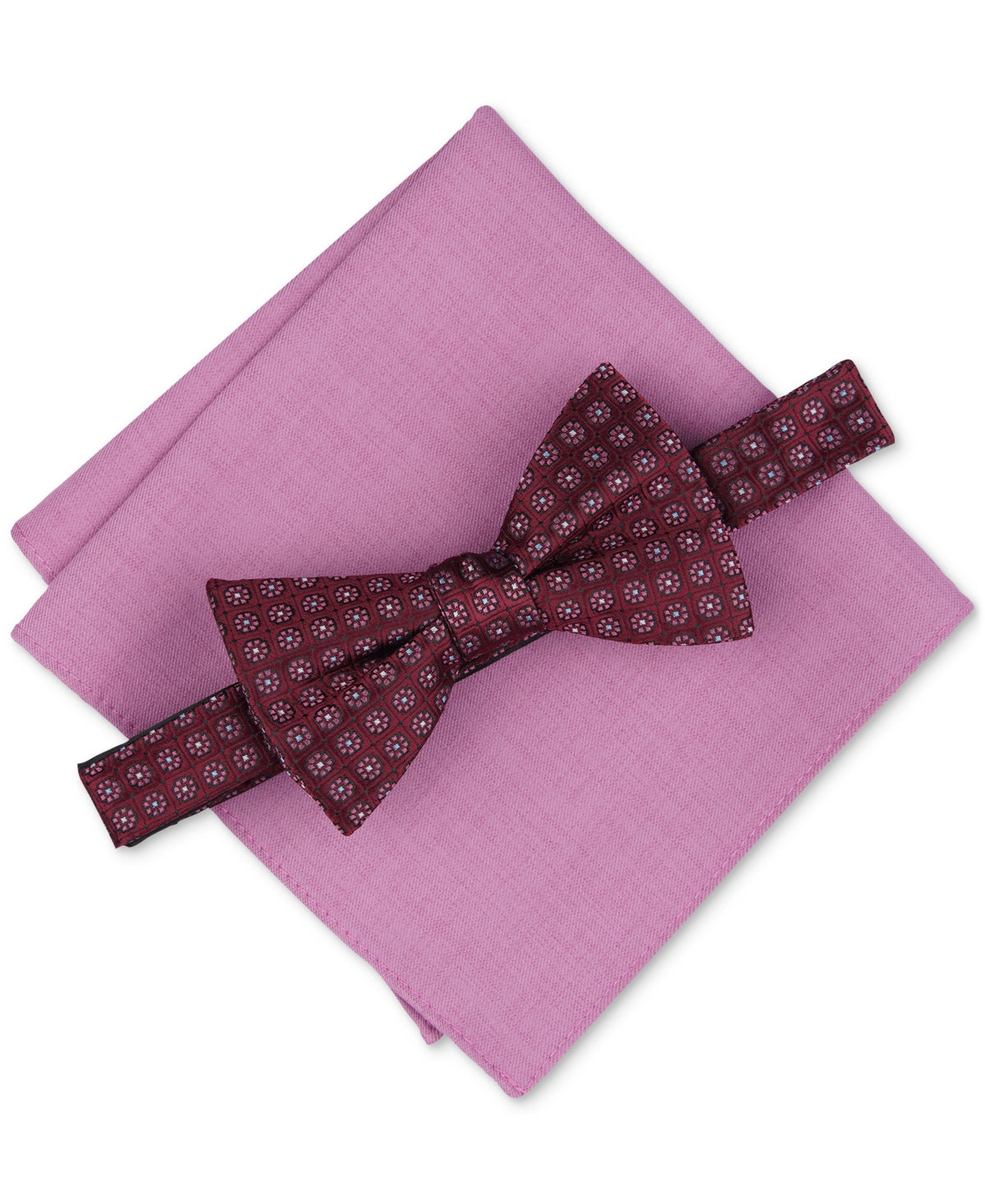 Bar III Mens Medallion Bow Tie Pocket Square Burgundy Pink Necktie