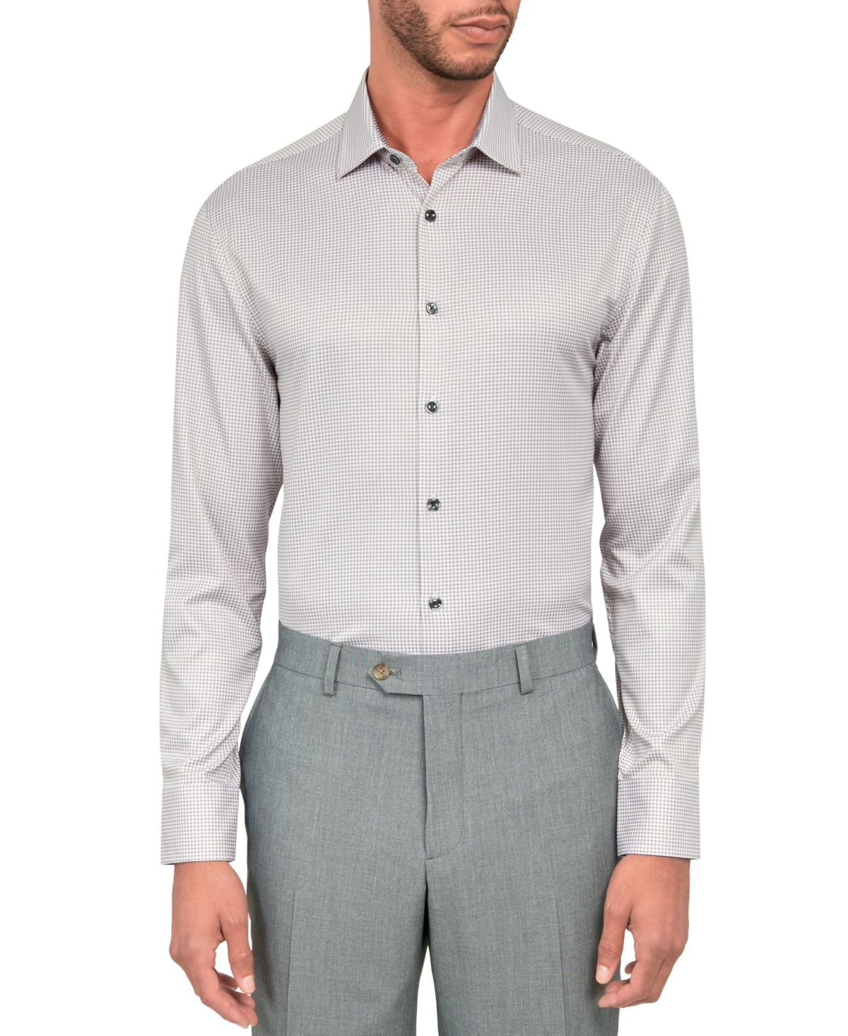 Construct Mens Slim fit Dress Shirt XL 17-17.5 34-35 Grey Check