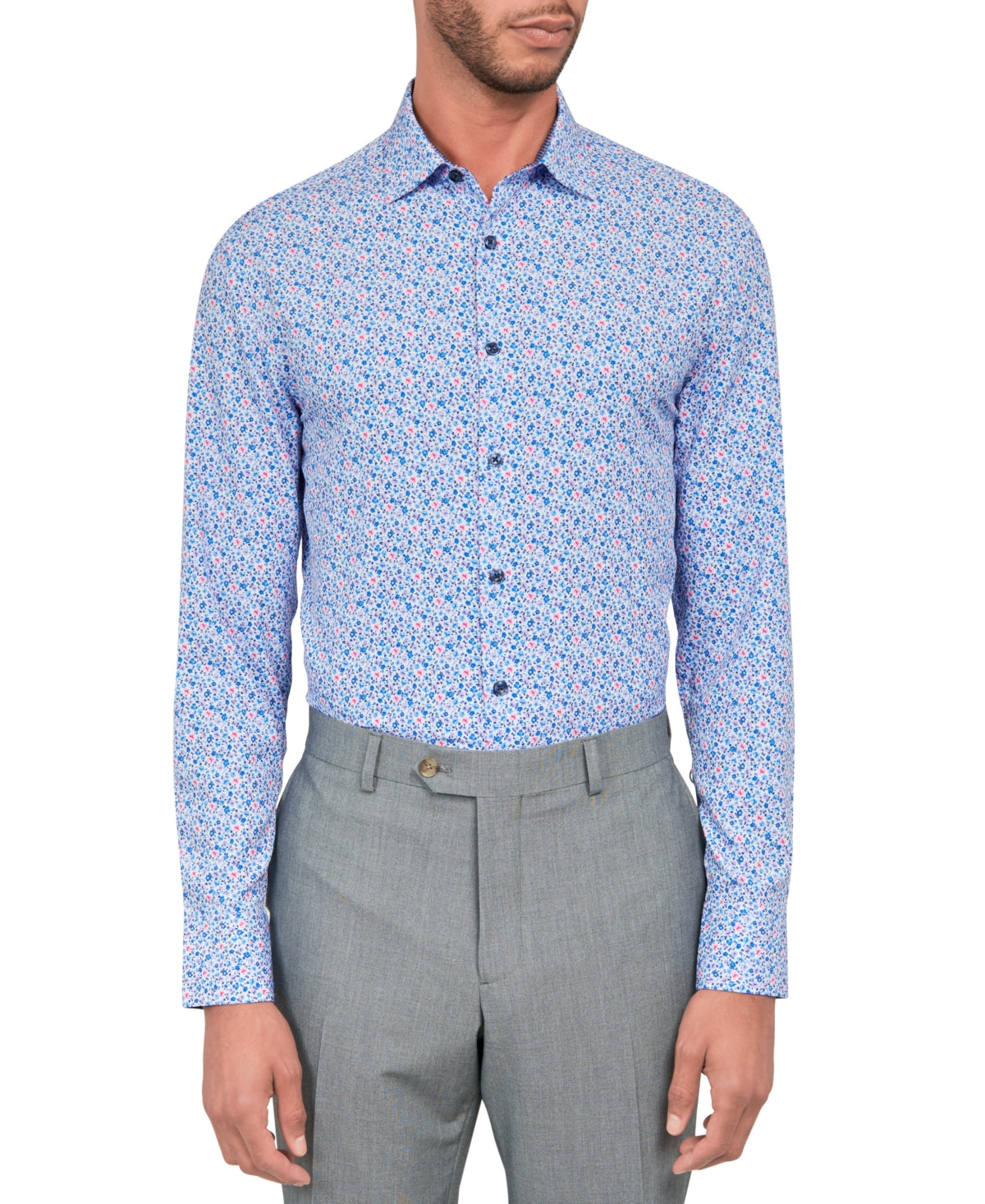 Construct Mens Slim fit Dress Shirt Large 16-16.5 34-35 Purple Floral