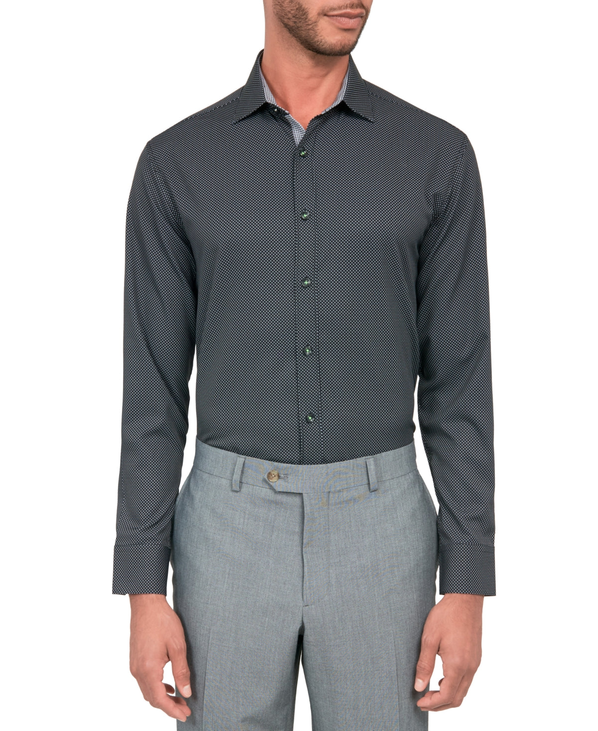 Society of Threads Mens Bot Button Down Dress Shirt Black 2XL 18 18.5 35 36